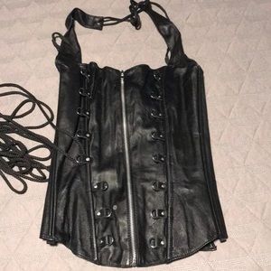 Leather corset with laces and zipper